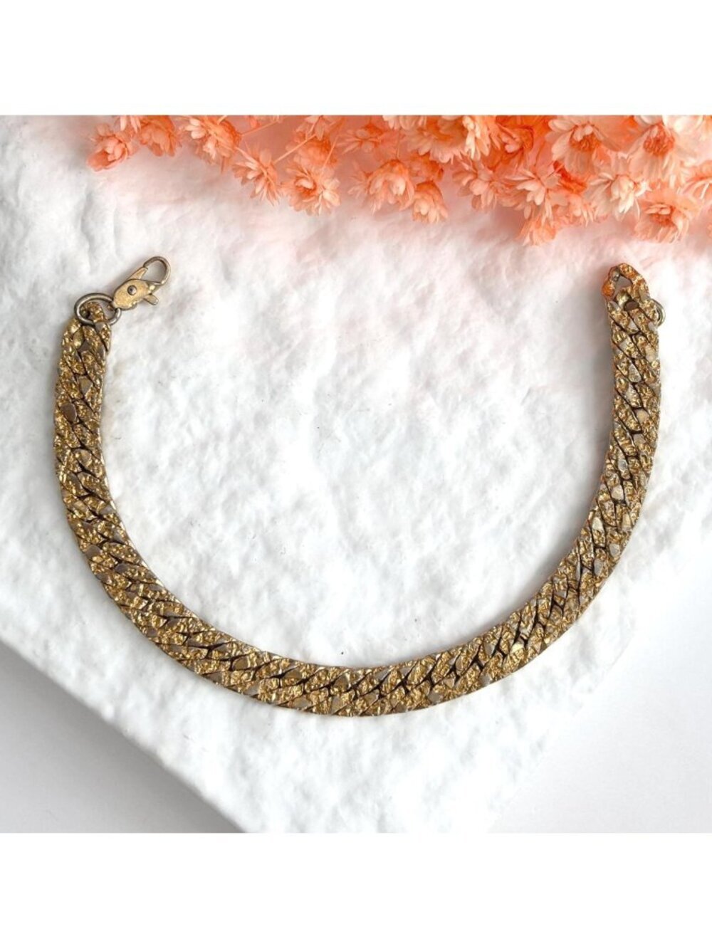 Textured Herringbone Gold Toned Chunky Vintage 80's Style Bracelet